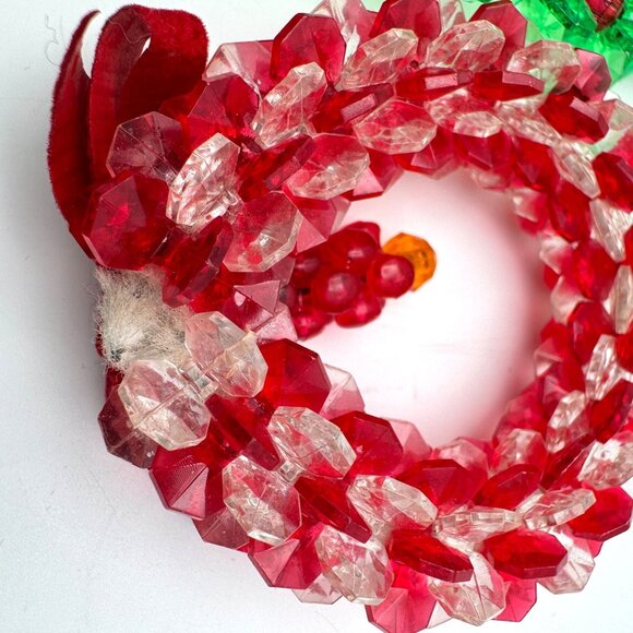Handmade Christmas Candle Wreath Ornaments Plastic Bead Red Green White 3 Pc Vtg - Picture 10 of 10